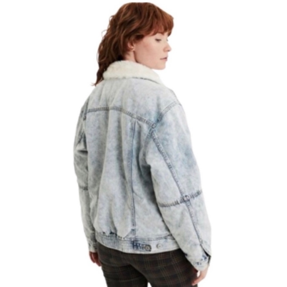 AMERICAN EAGLE 🦅 VINTAGE 80’s DENIM JEAN FAUX SHERPA-LINED JACKET Women’s XXL - Picture 4 of 11